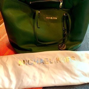 Authentic Michael Kors, forest green Saffiano leather tote